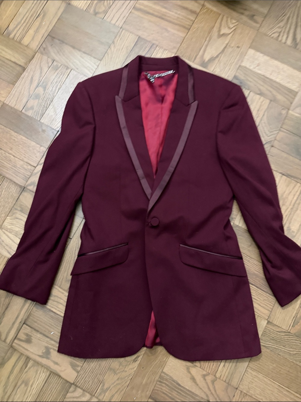 Topman Burgundy Single-Button   tux Blazer with Satin Trim size 36